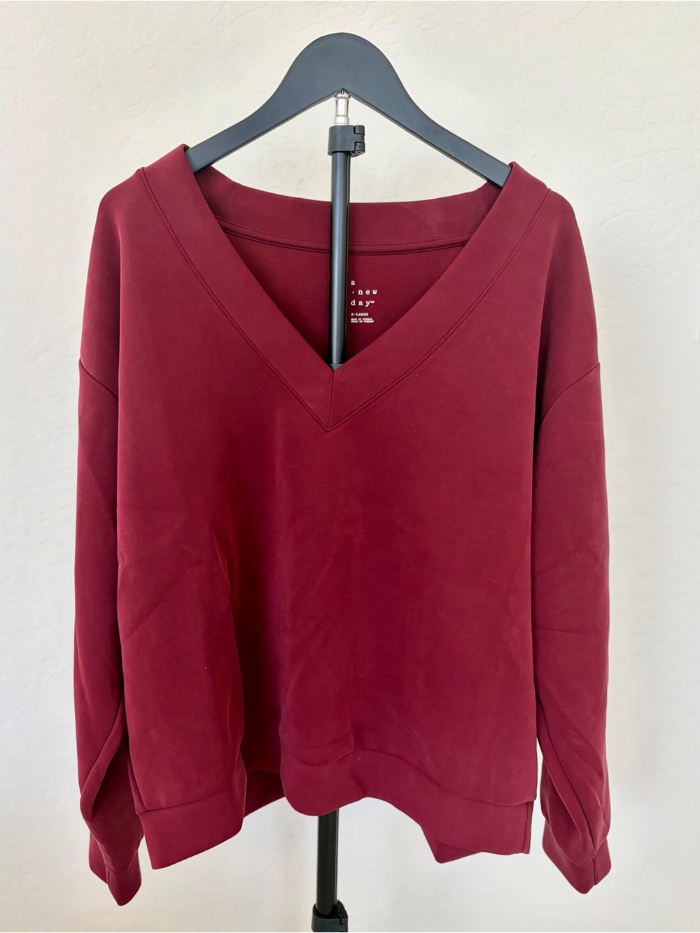 a new day V-Neck Pullover Sweatshirt - Burgundy